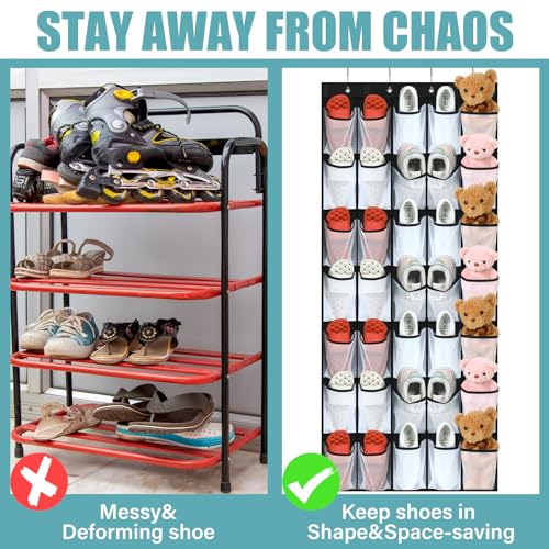 Windyun 2 Pcs 70 Large over The Door Shoe Organizer Hanging Shoe Rack for Closet Holder Black Mesh Pockets Back to School Behind Door Hanger Storage Nonslip for Home Room School Dorm, Each 35 Pockets - color: Black