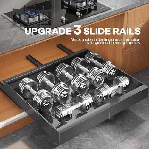 Seinloes 4 Pack Expandable Width (15.15"-26.3") Pull Out Cabinet Organizer 21" Deep with Raising Pad for Framed Cabinets, Upgrade 3 Slide Rails Slide Out Drawers, Roll Out Shelves Adhesive, Black - color: Black, size: 21"D x 15.15"-26.3"W(4Pack)