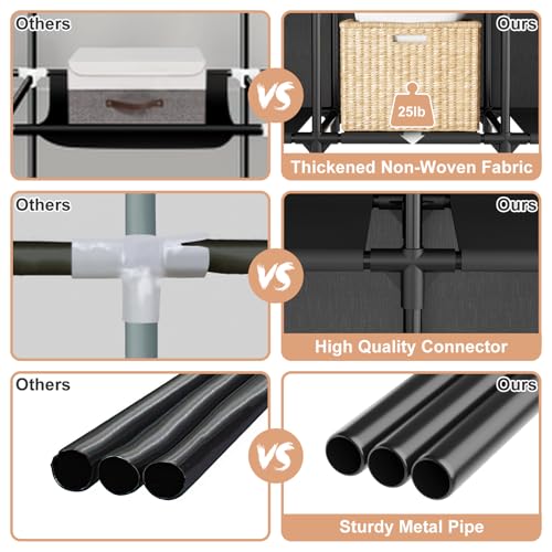 Portable Closet for Hanging Clothes, Portable Wardrobe Closet with Cover, 4 Storage Shelves, 2 Hanging Rods and 8 Side Pockets, Easy Assembly and Sturdy Free Standing Closet for Bedroom, Black - color: Black