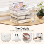 4-Tier Large-Capacity Paper Organizer, Clear Stackable Desk Organizer & Acrylic Paper Tray, Transparent & Easy Access,Desk File Organizer for Home Office & School