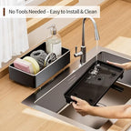 MOUKABAL Sponge Holder for Kitchen Sink – Rustproof Stainless Steel, 360° Rotating Drain Pipe, Large Counter Organizer with Drip Tray for Sponges, Brushes & Dish Cloths Black - color: Black 1