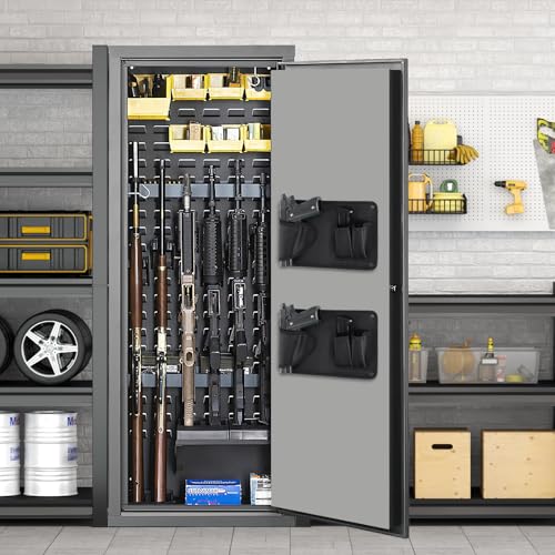 Gun Safe Door Organizer with Strong Adhesive Hook &Loop and Magnet Tape Two Way Mount, Elastic Gun Safe Pistol &Mag Holder for Most Pistols, for Indoor Storage - size: 2 Pack, style: 2 pouch 1 holster