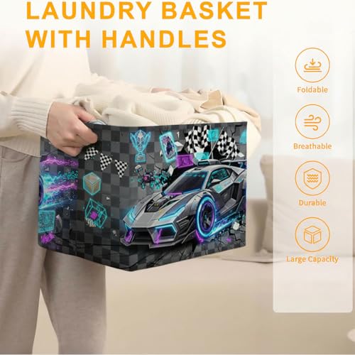 56L Cyberpunk Car Laundry Basket Clothes Hamper with Handles,Foldable Blanket Storage Large Laundry Hamper with Waterproof PE,Toy Storage Bin Organizer,Cube Clothes Organizer,Home Decor - color: Cyberpunk Car