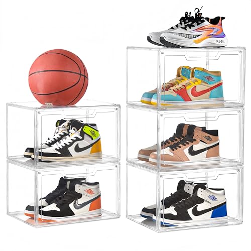 Magnetic Acrylic Clear Shoe Boxes – 360° Transparent Stackable Sneaker Storage & Organizer Box, Professional Shoe Display Case & Multipurpose Storage Bin for Closet (5pcs) - color: Acrylic Clear, size: 5PC