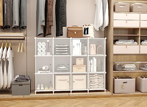 AWTATOS Cube Storage Closet Organizer 12 Cube Storage Shelves with Doors Closet Organizers and Storage Stackable Clothes Organizer for Bedroom, Home Office, White - color: White