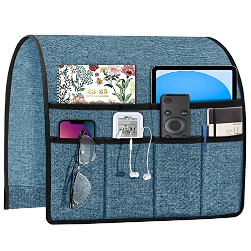 Joywell Remote Holder for Couch Non Slip Sofa Armrest Organizer Armchair Caddy with 6 Pocket Storage for Magazine, Tablet, Phone, iPad, Grey-Blue - color: Grey-blue, size: 19'' x 35''