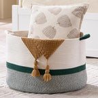 Luxury Little Extra Large Nursery Storage Basket, 20 x 20 x 13.8 inches - 100% Cotton Rope Baskets with Handles, Blanket Basket for Toys, Blankets & Pillows (Green) - color: Green
