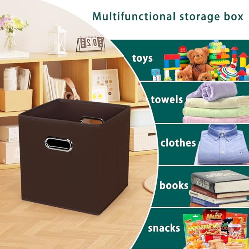 Black Foldable Storage Cubes Bins, Fabric Storage Box Cubes Organizer Baskets with Dual Handles for Home Organizer,Set of 6,(Coffee) - color: Coffee, size: 6 Pack