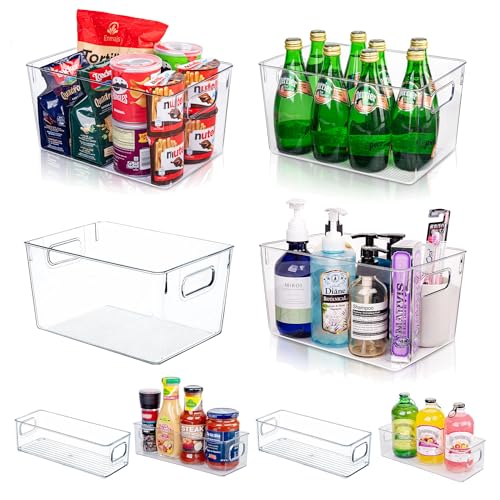 Clear Plastic Storage Bins-8 Pcs Pantry Organizers and Storage Containers with 4 Large (11"x8"x6") and 4 Small Snack Containers, Home Organization for Bathroom, Kitchen, Closet and Office - size: 4 Large & 4 Small
