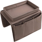 Sofa Armrest Organizer with Cup Holder No-Slip Couch Sofa Armrest Organiser Couch Remote Caddy Control Holder with 1 Large Pockets and 3 Small Pockets for TV Remotes Cellphone Magazines Ipad Drinks - color: Kaki