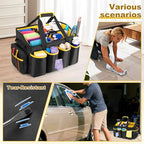 PGmoon Extra-Large Cleaning Caddy Organizer with Handle, Cleaning Supplies Tote Bag Built-in Support Boards, Cleaning Tool Organizer for Cleaners, Housekeepers, Kitchen Cleaning Supplies