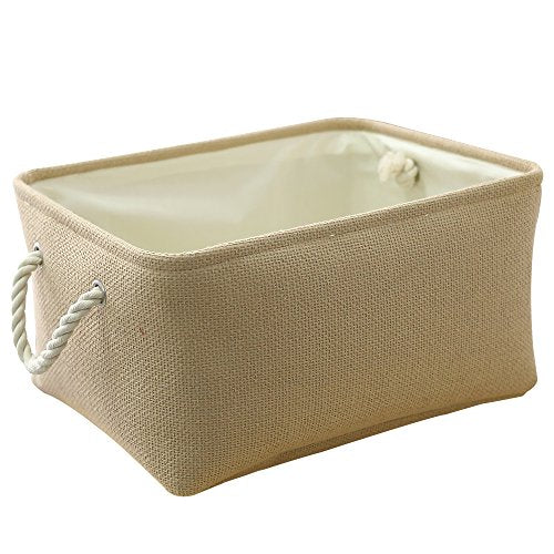 TheWarmHome Decorative Basket Rectangular Small Storage Basket Fabric Storage Bin Organizer Basket with Handles for Clothes Storage (Beige, 11.8L×7.9W×5.2H inch) - color: Beige, size: Small -11.8Lx7.9Wx5.2H