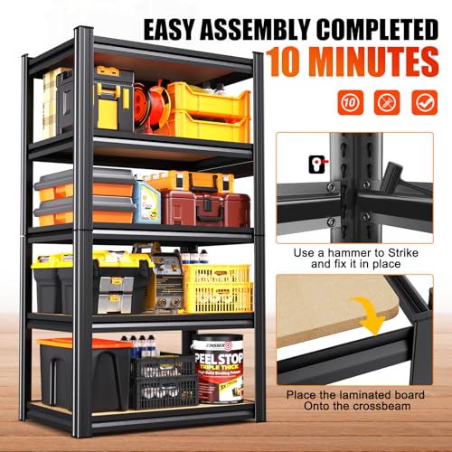 Garage Shelving Heavy Duty 5-Tier Storage Shelves, Adjustable Shelving Unit, Utility Garage Organizer Shelf for Basement, Pantry, Kitchen, Warehouse,Supermarket, 12" Dx28 Wx71.2 H, Black - size: 5-Wood-12"Dx28"Wx71.2"H