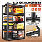 Garage Shelving Heavy Duty 5-Tier Storage Shelves, Adjustable Shelving Unit, Utility Garage Organizer Shelf for Basement, Pantry, Kitchen, Warehouse,Supermarket, 12" Dx28 Wx71.2 H, Black - size: 5-Wood-12"Dx28"Wx71.2"H