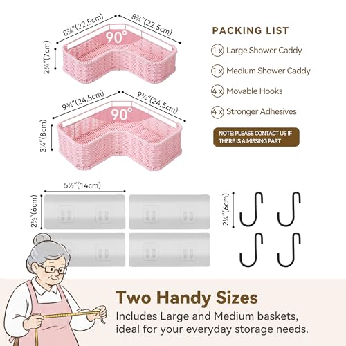 GRANNY SAYS 2 Pack Wicker Corner Shower Caddy Hanging, Shower Shelf for Inside Showers, Adhesive Shelves for Bathroom Organizers and Storage, Bathroom Shelves Wall Mounted with 4 Hooks for Decor, Pink - color: Pink, size: Corner