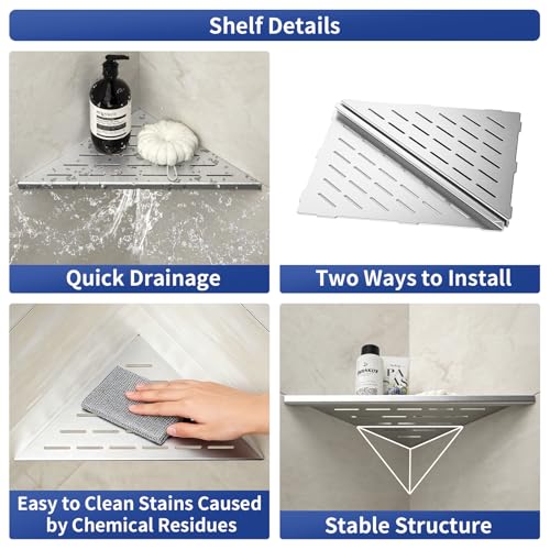 Corner Shower Shelf, 12" Brushed 304 Stainless Steel Slot Design Recessed Corner Shelves 2 Pack Bathroom Grout in Shelf for Tiled Wall, Large Size - color: Brushed, size: 12"-2 Pack