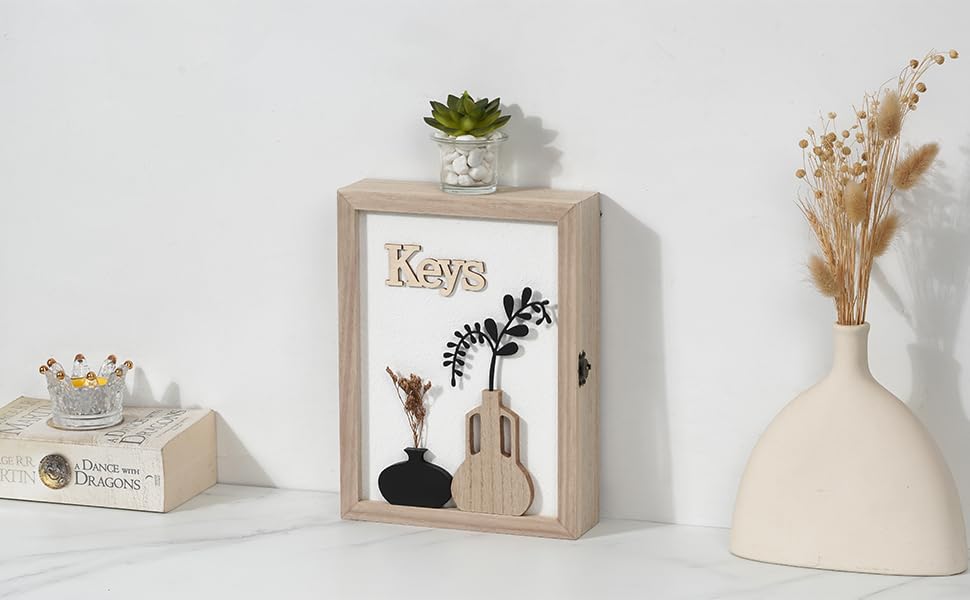 Key Holder Wall Mount Key Holder for Wall, Rustic Vase Key Hooks for Wall Key Hanger with 6 Hooks, Key Storage Box Key Cabinet Key Organizer Key Rack for Home Decor Office Entryway Gift