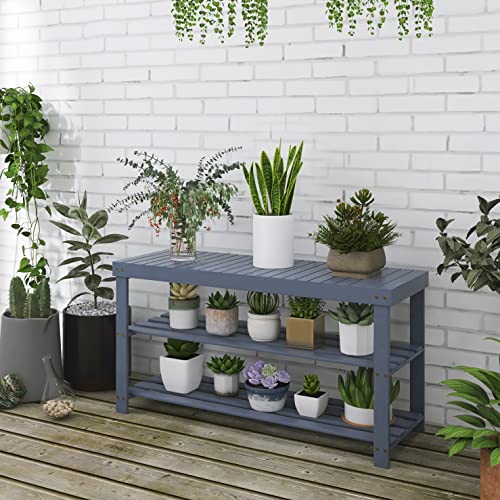 SMIBUY Bamboo Shoe Rack Bench, 3-Tier Shoe Organizer Storage Shelf for Entryway Hallway Bathroom Living Room (Grey) - color: Grey
