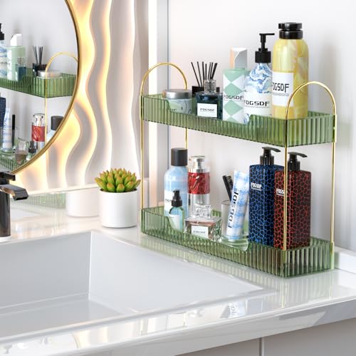 GTI Narrow Bathroom Organizers and Storage, 2 Tier Rectangle Makeup Counter Organizer, Perfume Cosmetics Skincare Vanity Organizers, Dresser Countertop Organizer for Women (Green) - color: Green