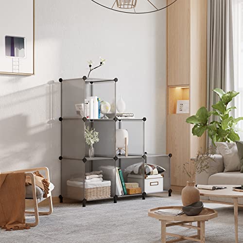 AWTATOS Cube Storage Organizer, Storage Cubes Shelves Bookshelf, 6 Cube Closet Organizers and Storage, DIY Stackable Plastic Clothes Organizer Shelving for Bedroom, Home, Grey - color: Grey