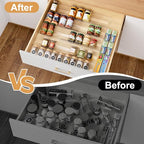 10-Pack Adjustable Spice Drawer Organizer, Expandable Seasoning Rack Tray (13" to 26"), Acrylic Insert with Anti-Slip Mat for Kitchen Cabinet (Jars Not Included) - size: 10-Pack