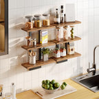 HOOBRO Floating Shelves, Set of 2 Wall Shelves, 3-Tier Wall Mounted Storage Shelves, Hanging Bathroom Shelves, for Living Room, Bedroom, Bathroom, Kitchen, Rustic Brown and Black BF31BJP201