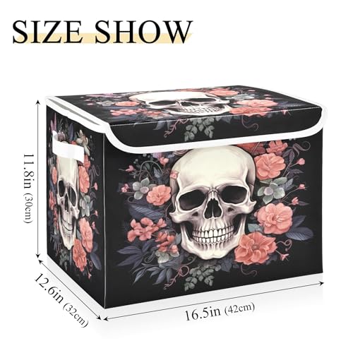 xigua Skull Storage Bins with Lids and Carrying Handle,Foldable Storage Boxes Organizer Containers Baskets Cube with Cover for Home Bedroom Closet Office - color: Skull