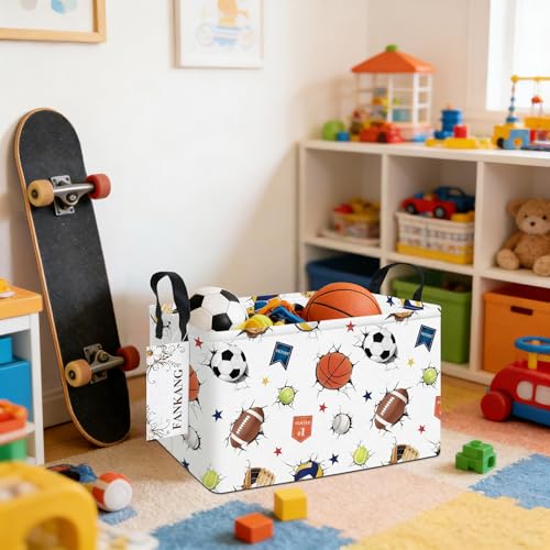 FANKANG Storage Bins,Nursery Hamper Canvas Laundry Basket Foldable with Waterproof PE Coating Storage Baskets for Boys and Girls, Office, Bedroom, Clothes,Toys(Rec-3D Sports Balls ） - color: Rec-3D Sports Balls