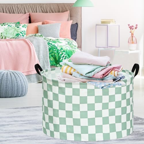 MAIZMZ Sage Checkered Storage Basket Extra Large 80L Kids Hamper Baby Laundry Basket Waterproof Toys Car Organizer Collapsible Canvas for Home/Dorm/Pet/Office/Closet/Shelf/Gift Baskets - color: Green