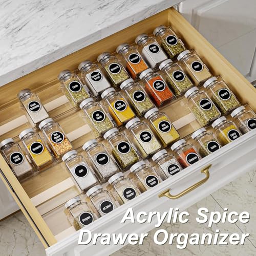 MIUKAA Acrylic Spice Drawer Organizer, 2 Tier - 4 Pack Seasoning Organizer for Drawer, Expandable From 13" to 26" Kitchen Drawer Spice Rack with Slip-Proof Mat (Jars not Included) - size: 4 Pack