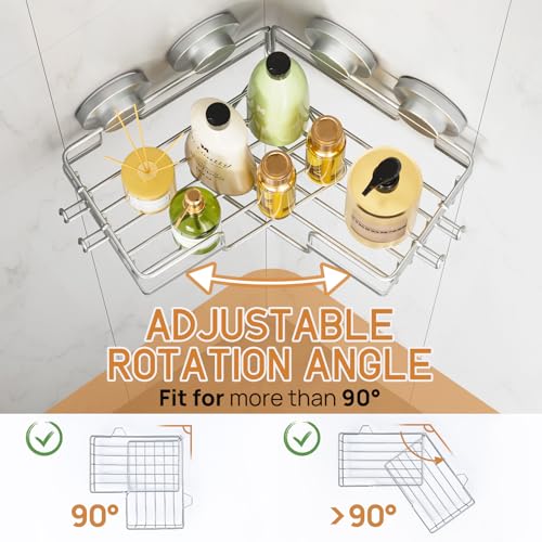 LEVERLOC 2 Pack Corner-adaptive Suction Cup Shower Caddies, Drill-Free Wall Mounted Basket, Stainless Steel Rustproof Corner Shower Shelf, Large Capacity Removable Suction Cup Bathroom Organizer, Gray - style: Corner-adaptive, Gray