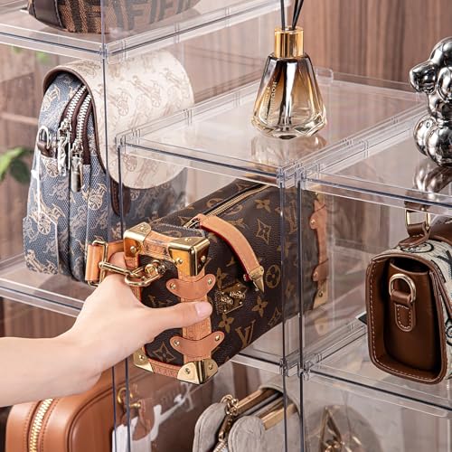 FOCHIER F Bag & Purse Organizer for Closet,3 Pack Stackable Plastic Handbags Storgae Shelf Dividers,Clear Clutch Bag Organizers and Storage for Wardrobe Bathroom Study and Office(1 Large+2 Small) - color: 3 Pack(1 Large+2 Small)