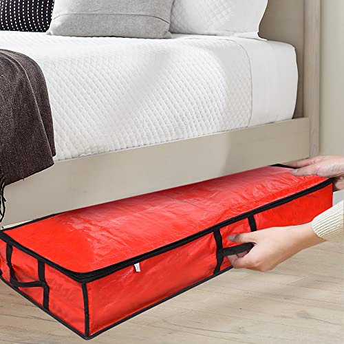 ProPik Wrapping Paper Storage Containers | Gift Wrap Organizer Under Bed 41”x14”x6” Fits 18-24 Rolls Fit Up to 40” Long Roll Wrap Storage Box Holder with Pockets for Ribbon Bows & Accessories (Red) - color: Red