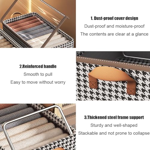 4PCS Foldable Storage Box with Lid - Extra Large Fabric Closet Organizer for Clothes, 18.5x11x7.9 Inch Canvas Bin, Collapsible Design for Bedroom, Shelf, Closet, Underbed (Black & White)