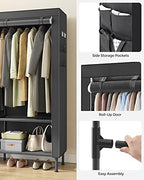 SONGMICS Wardrobe Closet, 65 Inch Heavy Duty Portable Closet, Freestanding Closet Organizer, Clothes Rack with Cover, 2 Hanging Rails, 3 Shelves,4 Side Pockets,Black URDR301B02