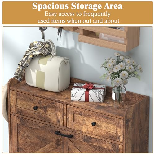 Thacuok Shoe Cabinet with 2 Flip Drawers & 2 Storage Drawers, Rustic Farmhouse Narrow Shoe Organizer Cabinet, Slim Shoe Rack Cabinet, Shoe Storage Cabinet for Entryway, Hallway - color: Brown, size: 2 Drawers