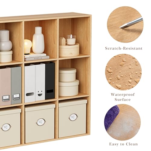 VDNEND Wooden Storage Organizer with Closed Back Panel, 11in Cube Shelf Opening, Bookshelf, Display Shelf,Closet Cabinet for Home and Office (Natural Oak, 9-Cube 35.98L*9.45W*35.91H) - color: Natural Oak, size: 9-Cube 35.98L*9.45W*35.91H