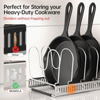 MUDEELA Pot Rack - Expandable Pots and Pans Organizer under Cabinet, Pot Lid Organizer Holder with 12 Adjustable Compartment, Kitchen Cabinet Organizer and Storage for Cutting Board, Skillets Pan - style: 12 Dividers-Silver