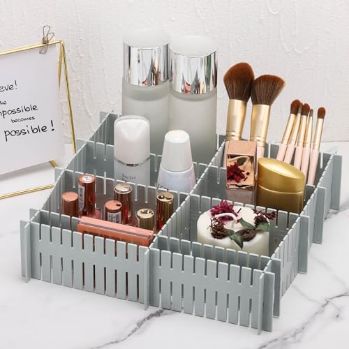 acDesign 40Pcs Drawer Dividers, Adjustable Drawer Organizer for Socks, Underwear, Lingerie, Makeup, Bedroom Office Kitchen Storage (Grey) - color: Grey