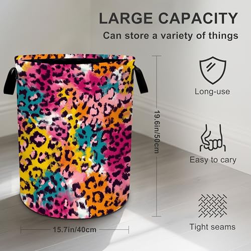 Leopard Print Laundry Basket Storage Bin Foldable Laundry Hamper Clothes Storage Bucket Organizer 19.6x15.7 Inch For Laundry Room/Bedroom/Bathroom - color: Leopard Print