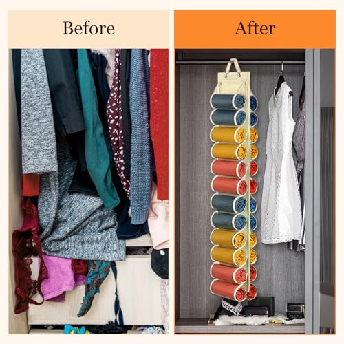 Lirex Scarf Storage Organizer with 24 Pockets, Yoga Legging Storage Organizer for Family Closet Bedroom, Cream White - color: Cream White