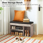 HOOBRO Shoe Storage Bench with Cushion, 32.3'' Entryway Bench with Lift Top Hidden Storage and Adjustable Shelves, Wooden Shoe Rack Bench for Entryway Bedroom, Rustic Brown and Black BG40HX01 - color: Greige + Black