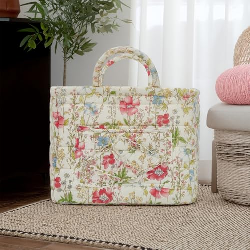 Quilted Laundry Basket with Handles, Aesthetic Collapsible Fabric Storage Basket for Clothes, Diapers & Toys - Multi-Purpose Boho Organizer Tote for Car, Home & Picnic (G) - color: G