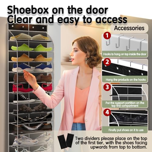 Kotkn Over The Door Shoe Organizer with 12 Large Breathable Pockets - Durable Hanging Storage for the Entire Family's Shoes (Black) - color: Black