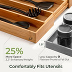 Carbonized Bamboo Kitchen Drawer Organizer, 5 Slots Expandable Silverware Organizer, Utensil Holder & Cutlery Tray, 2.2" Deep for Extra Capacity, Non-Slip Feet Included. - size: 5 Slots（Expandable）