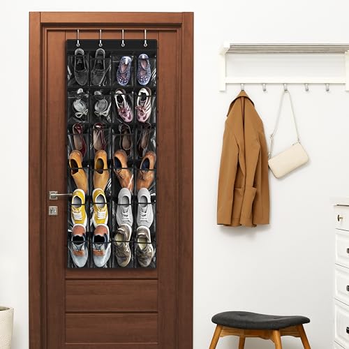 Simple Houseware 24 Pockets Large Clear Pockets Over The Door Hanging Shoe Organizer, Black (56" x 22.5") - color: Black, size: Extra Large Pockets