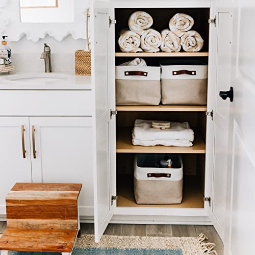 OrganiHaus Large Fabric Storage Baskets for Shelves 3 Pack, 15x11in Closet Storage Bins, Canvas Storage Bin for Organizing, Cloth Baskets, Linen Closet Organizers, Beige/Off-White - color: Beige / Off-White, size: Large - 3pc