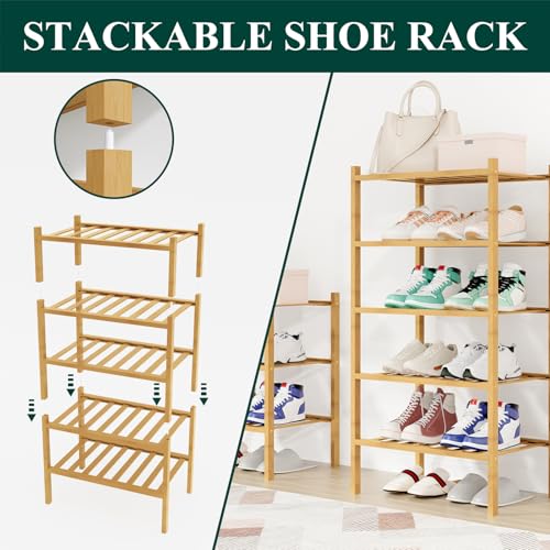 Smiry Shoe Rack, 5 Tier Small Bamboo Shoe Organizer, Stackable Free Standing Wooden Shoe Storage Shelf for Closet, Entryway, Front Door Entrance, Natural - color: Natural, size: 17.32" Wide - 5 Tier - Regular