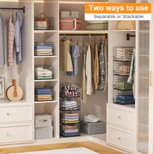 Hongtamoya 4-Tier Stackable Closet Organizers and Storage Shelves, Clothes Storage Basket, Clothes Shelf Organizer Sweater Organizer Bins Container for Wardrobe Kitchen Bathroom Office, Black - color: Black, size: 15.9"D x 12"W x 35.3"H | Stackable