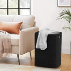 MEGASKET Large Laundry Hamper 16"x13"x22" - Tall Woven Laundry Basket, Cotton Rope Dirty Clothes Hamper, Baby Kids Nursery Wicker Laundry Basket, Bedroom Aesthetic, Soft Laundry Bin, Black Hamper, 75L - color: Black